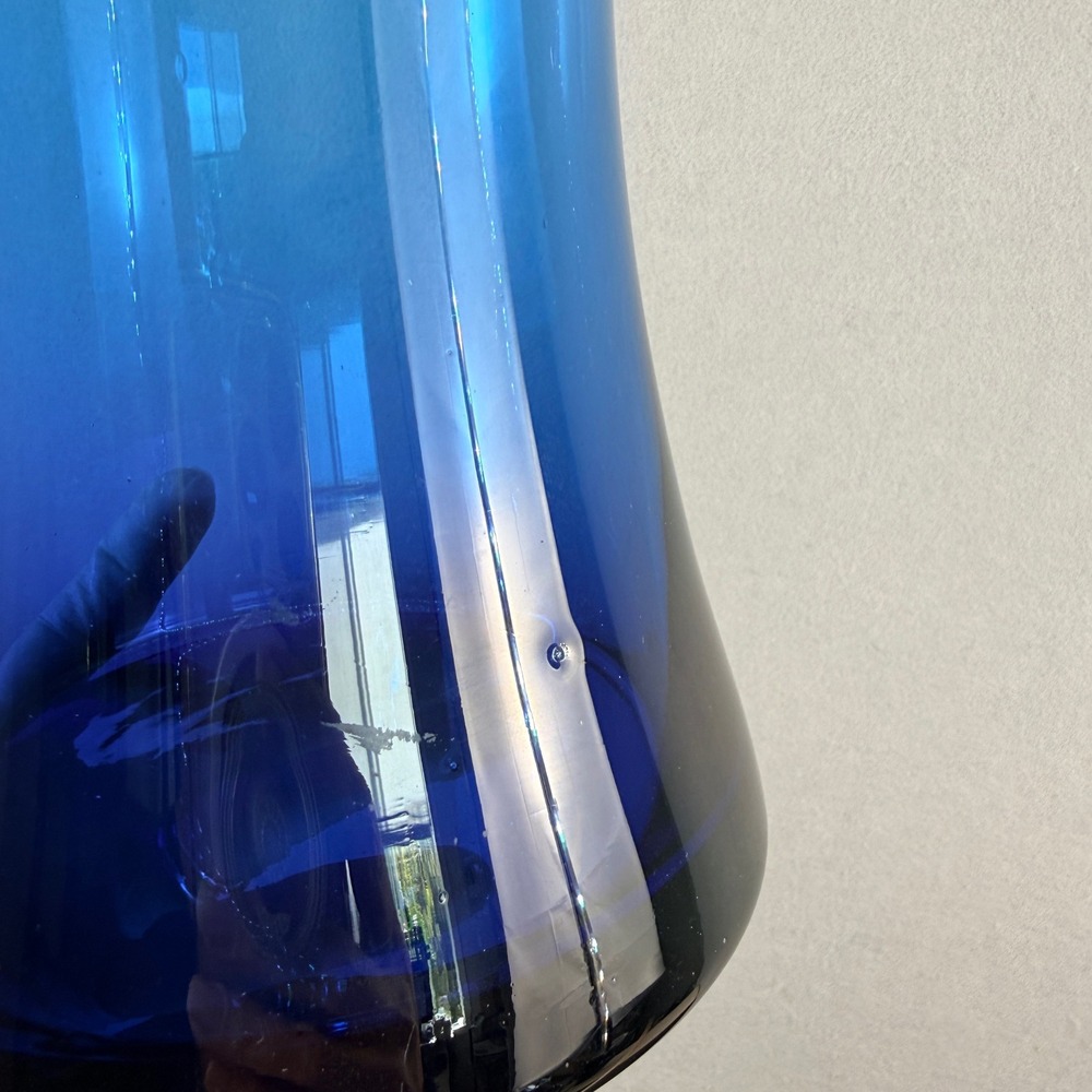 Vintage Empoli Style Italian Blue Glass Apothecary Jar with Lid MCM 14" Italy - Picture 6 of 9